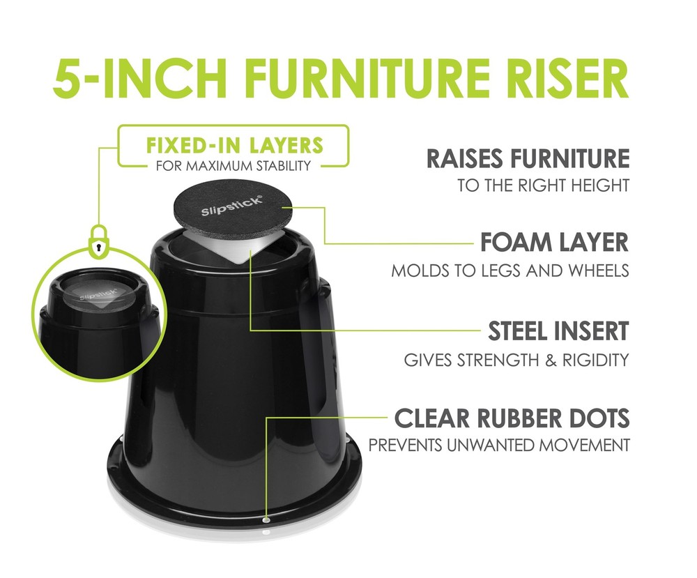 5" Bed Risers, Steel Reinforced, 2,640 lbs Support, Stackable, 4 Pack, Black
