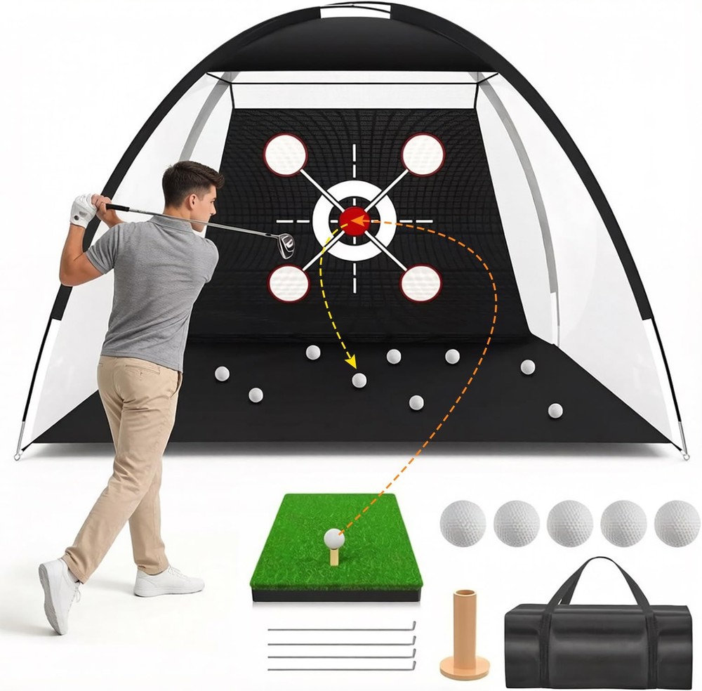 Golf Hitting Net 10x7 FT with Mat - Professional Backyard Practice Set Includes