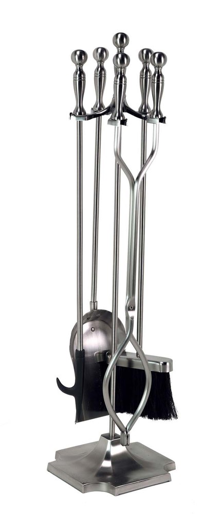 Dagan Five Piece Fireplace Tool Set, Pewter
