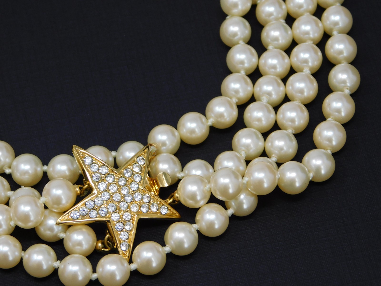 Vintage JOAN RIVERS Multi Strand Simulated Pearl Pave Star Necklace