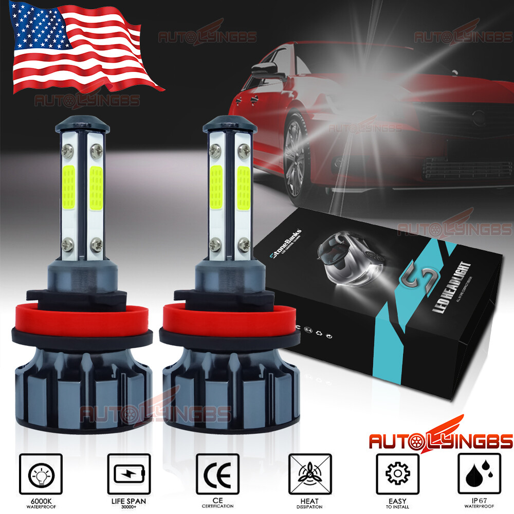 4-Sides H11 LED Headlight Kit Low Beam Bulb Super Bright 6500K White 1000000LM