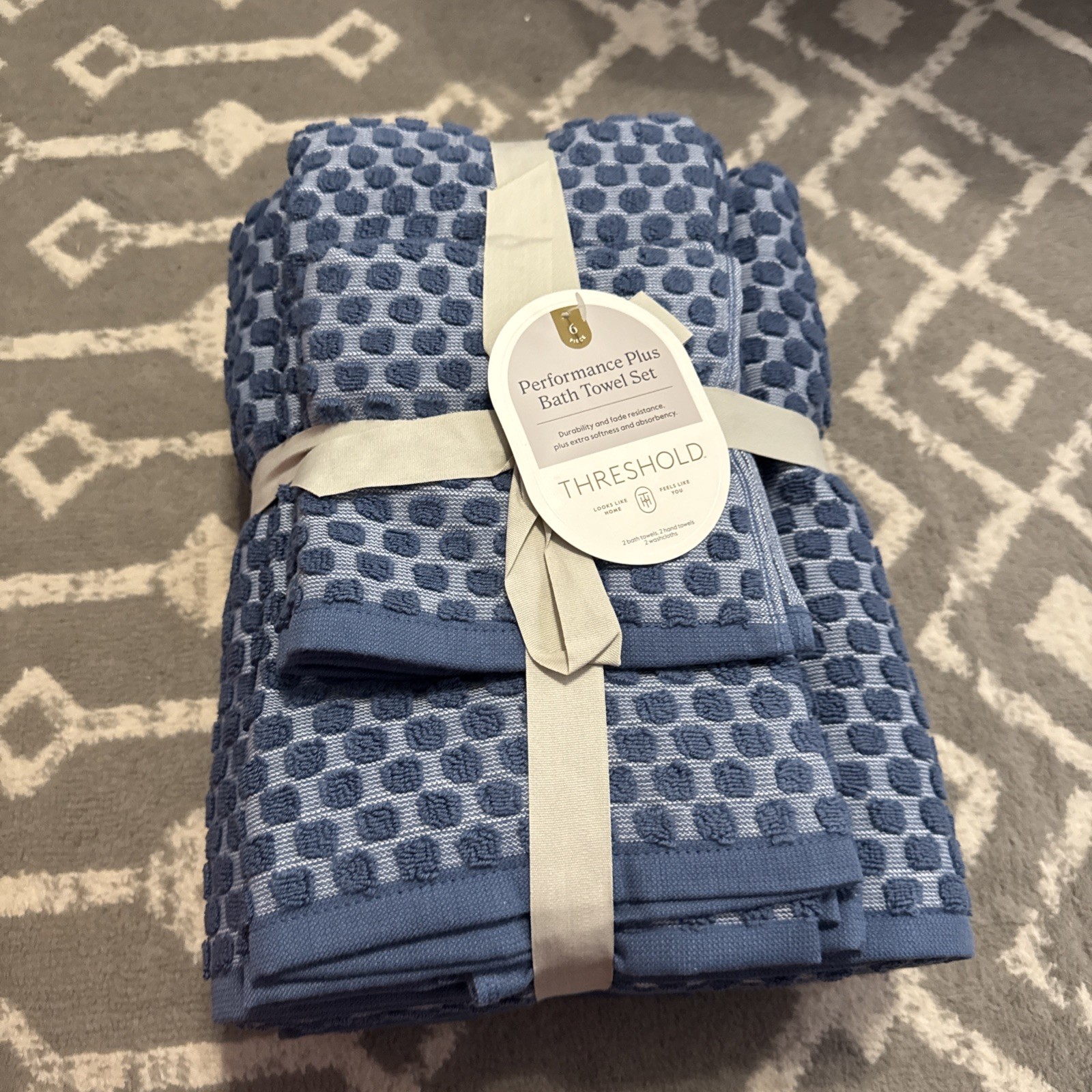 Threshold Bath Towel Set-6 Piece New With Tags - blue- wash, hand, bath towels