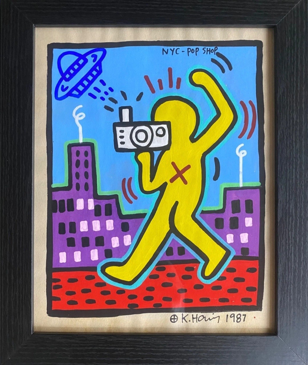 Keith Haring  Drawing on Vintage Unique Paper SIGNED NYC