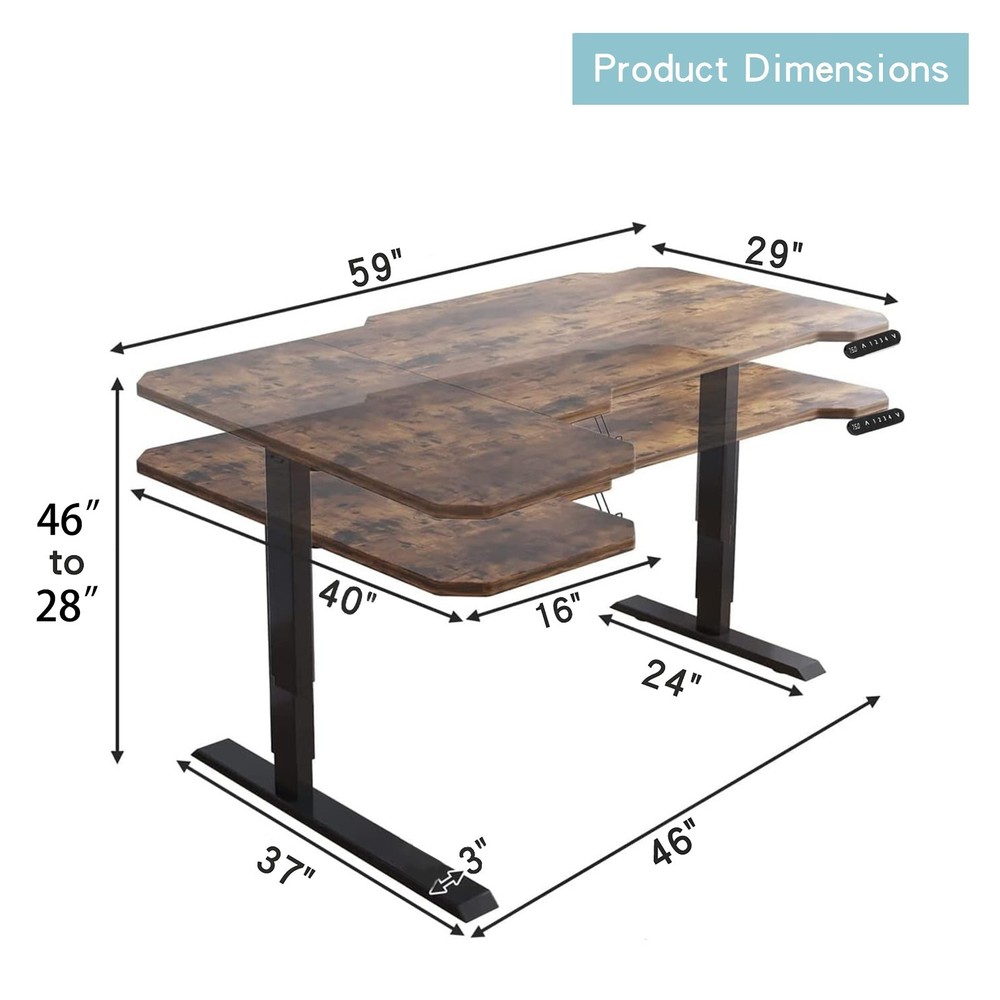 L-Shaped Height Adjustable Electric Standing Desk Computer Table With Type-C