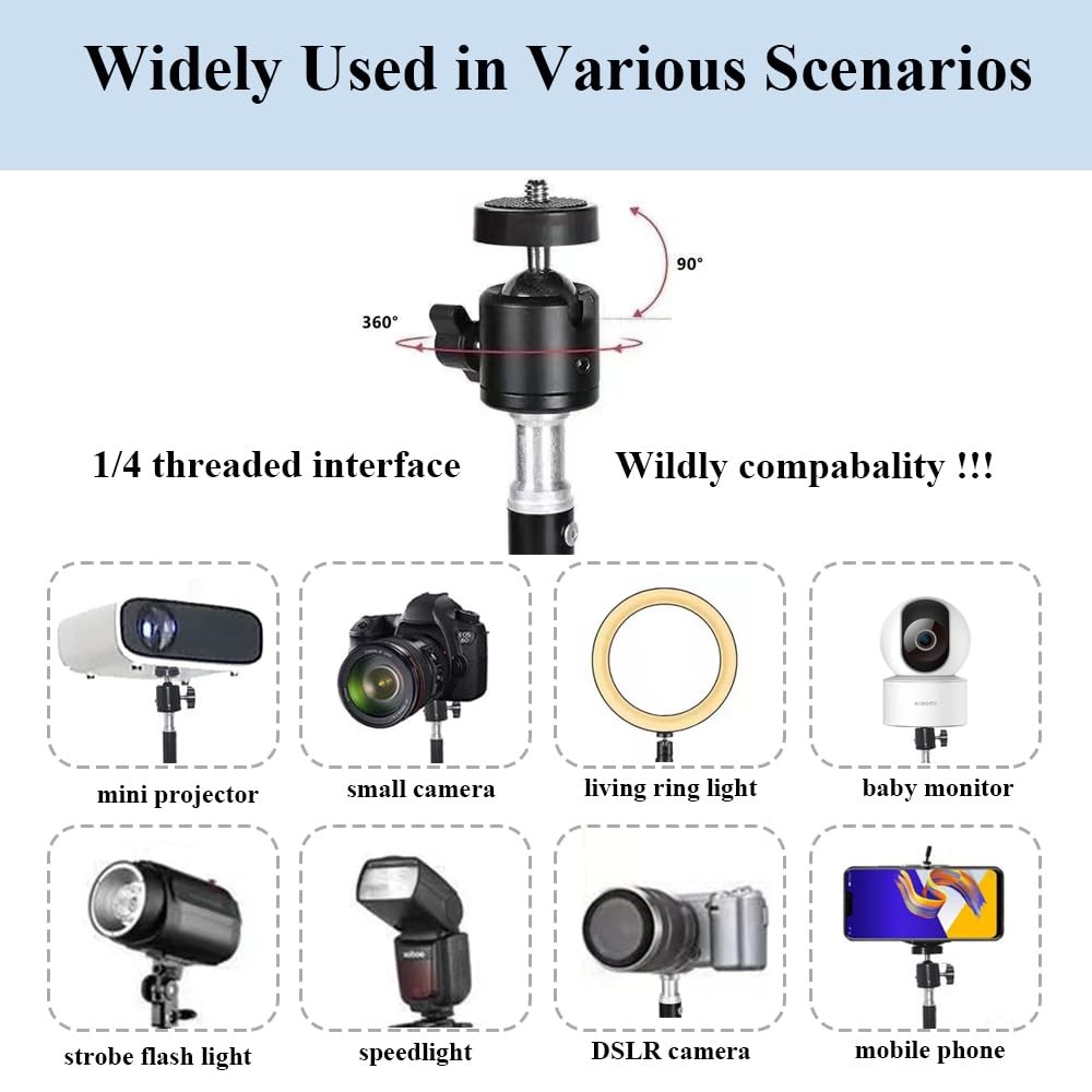 Mini Desktop Projector Stand Mount Angle Adjustable 1/4in Screw 360 Adapter