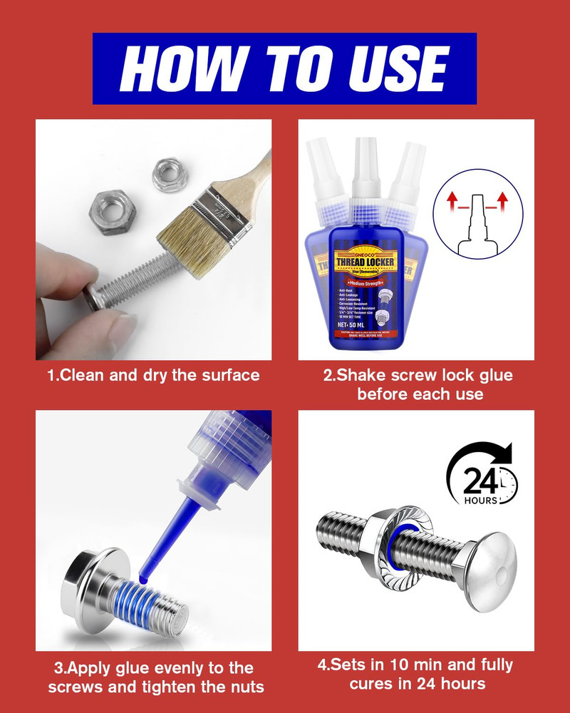 Thread Lock Blue and Red, Threadlocker Medium and Strong Strength, Thread Locker