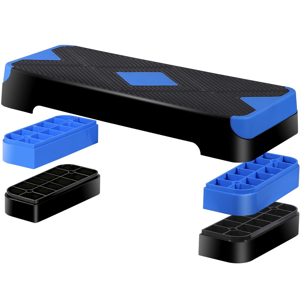 Aerobic Step Platform Exercise Step Adjustable Height 4"-6''-8' w/4 Risers Blue
