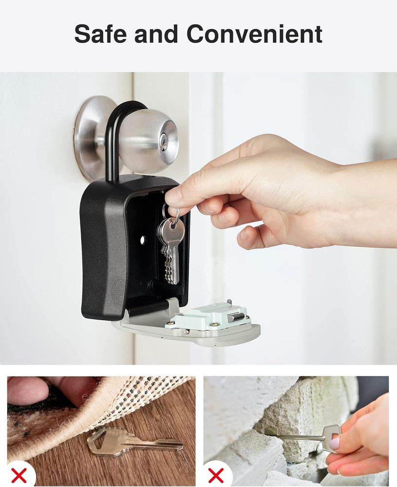 Portable Key Lock Box Wall Mounted Resettable Code for House Keys Gray