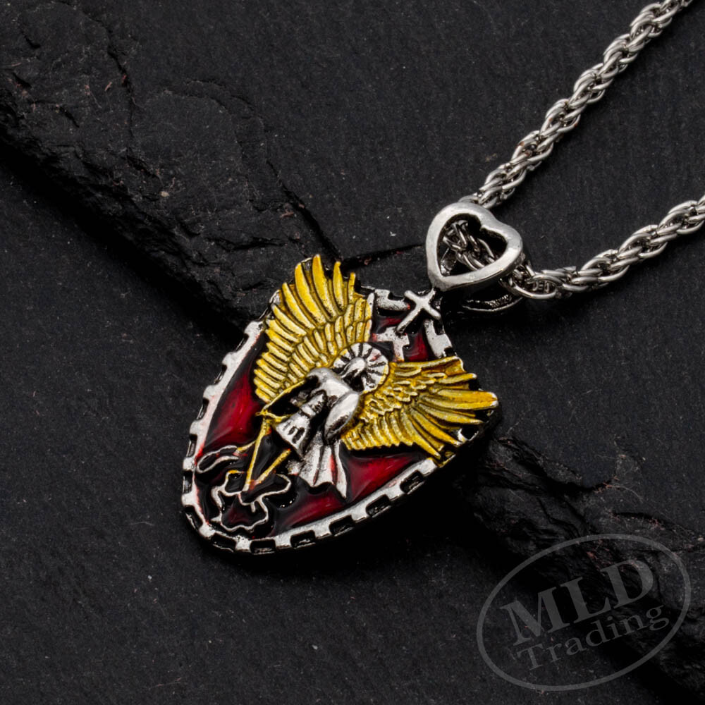 Holy Archangel Warrior Guardian Angel Saint St Michael Shield Pendant Necklace
