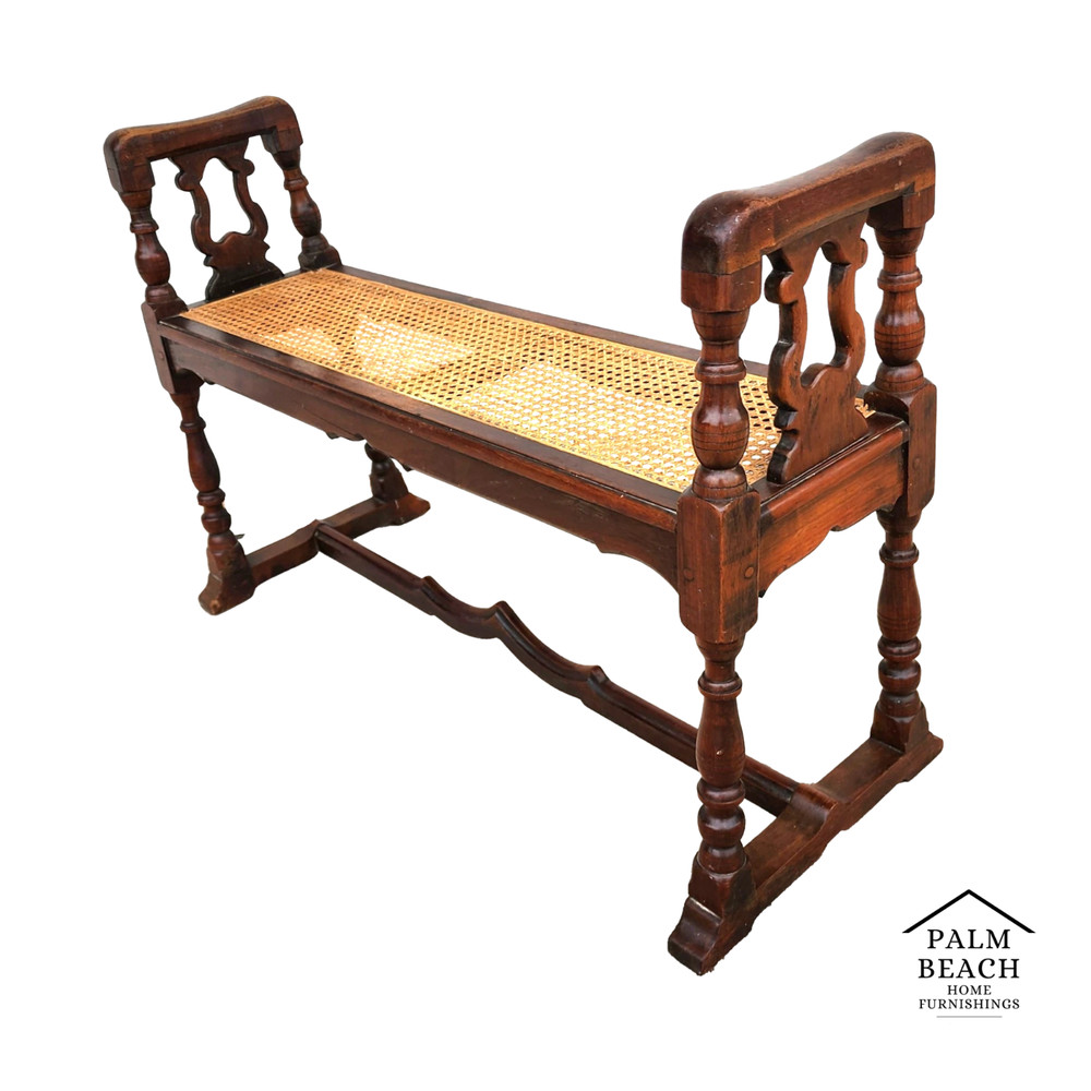 Antique English Walnut & Cane Window Bench
