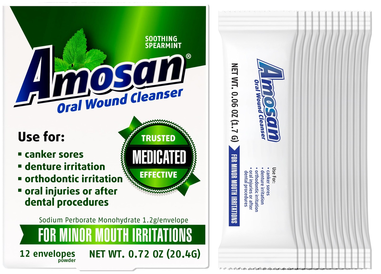 Amosan Oral Wound Cleanser - Spearmint 0.72 Ounce (Pack of 1)