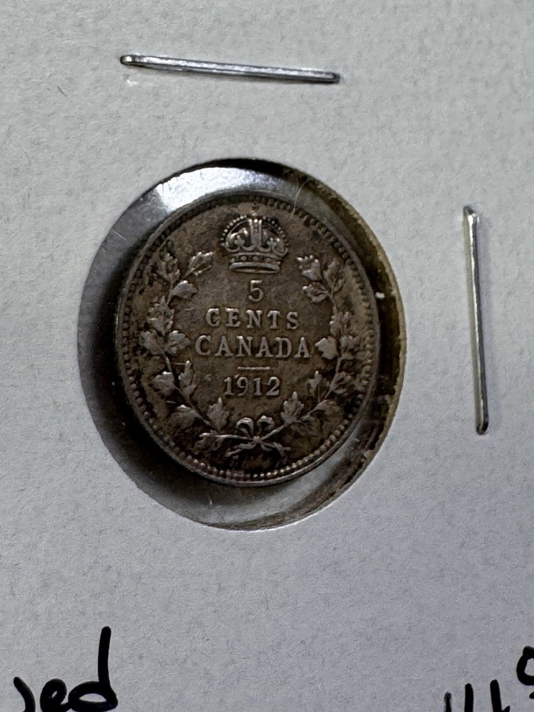 1913 Canada 5 Cents Small Silver Coin Cleaned