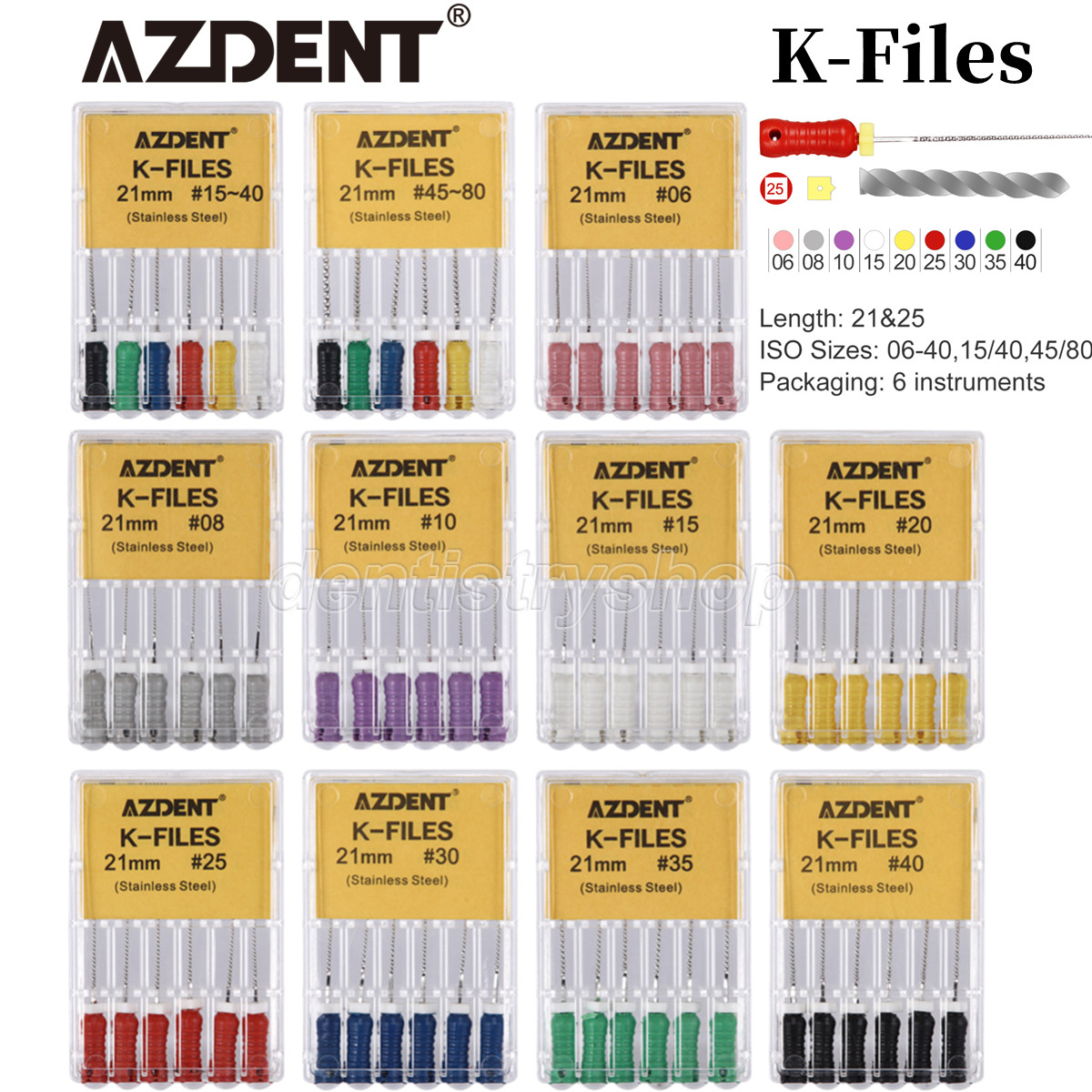 60Pcs AZDENT Dental Endo K-Files Root Canal Files Hand Stainless Steel 21mm/25mm