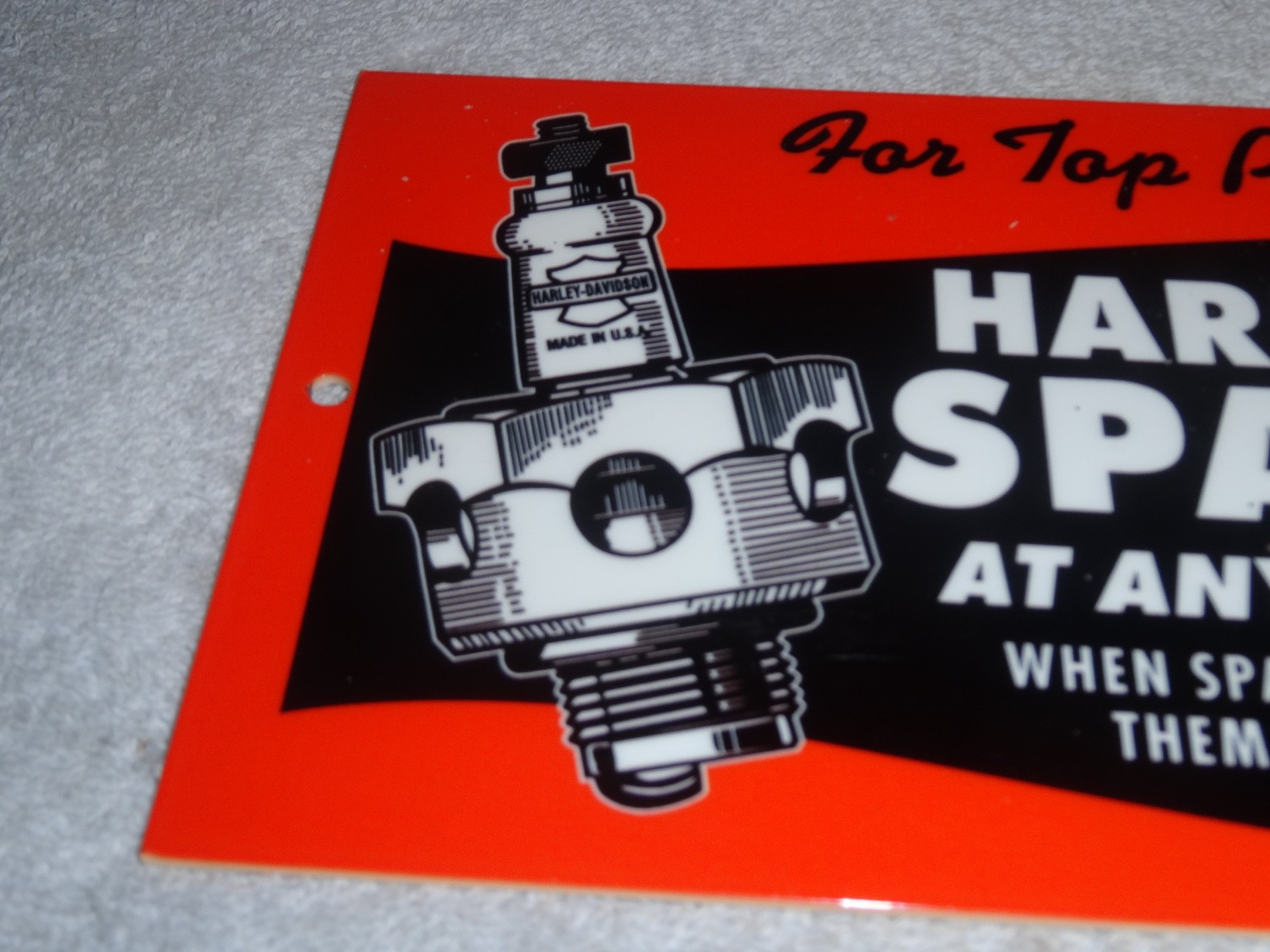 VINTAGE HARLEY DAVIDSON MOTORCYCLE SPARK PLUG PORCELAIN METAL GASOLINE OIL SIGN!