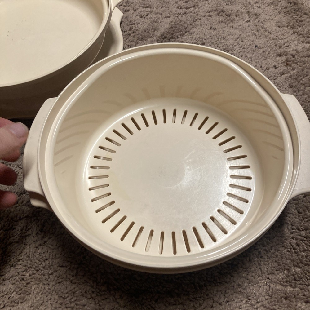 Vintage Tupperware 4 Piece Microwave Stack Cooker Steamer Almond
