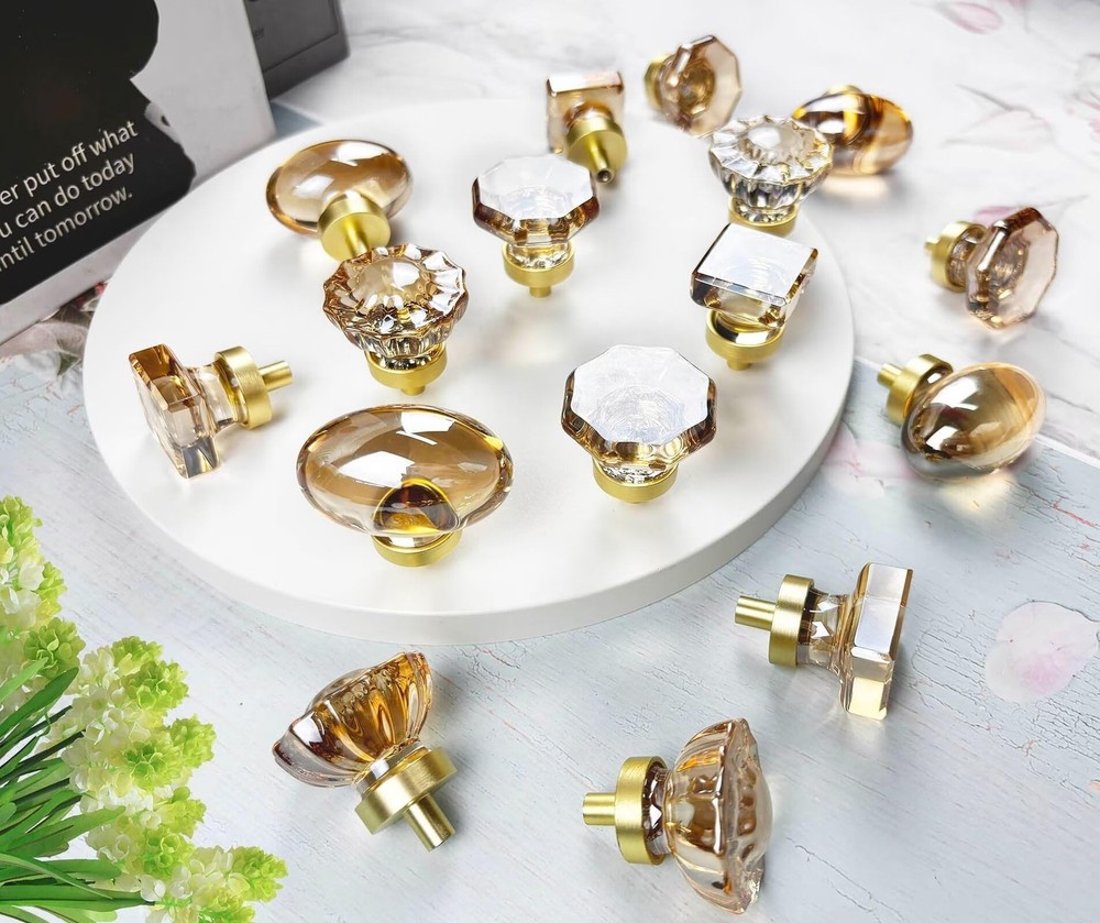 Crystal Cabinet Knobs Gold Drawer Knob Handles Decorative Glass Cupboard Pull...