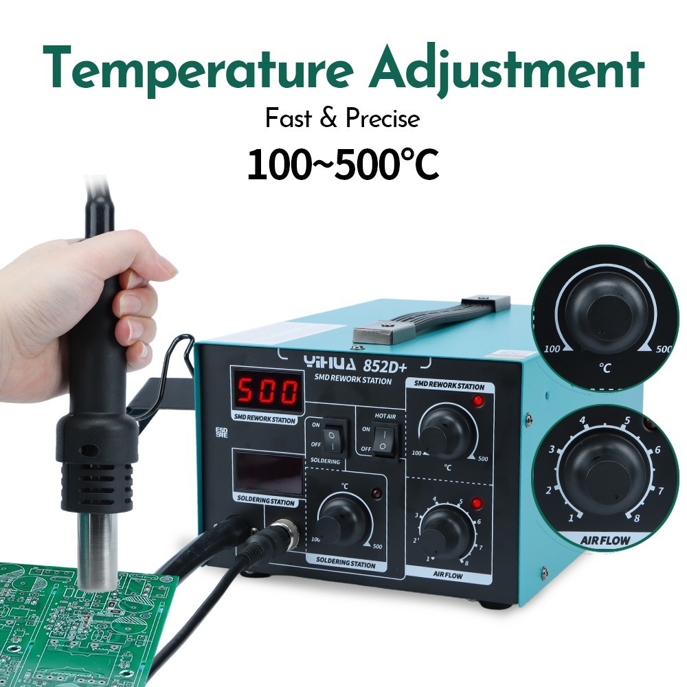 YIHUA 852D+ Air Pump Hot Air Rework Station Digital Soldering Station Kit