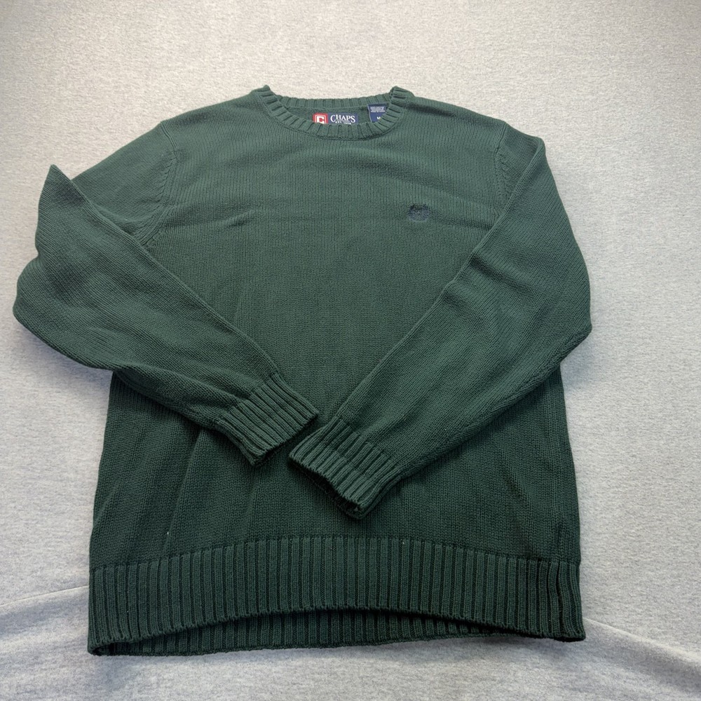 Chaps Men's Medium Green Cotton Crewneck Pullover Knit Logo