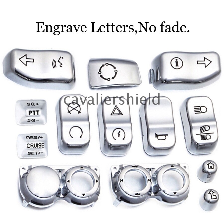 13PCS Chrome Hand Control Switch Housing Button Cover Cap For Harley Road Glide