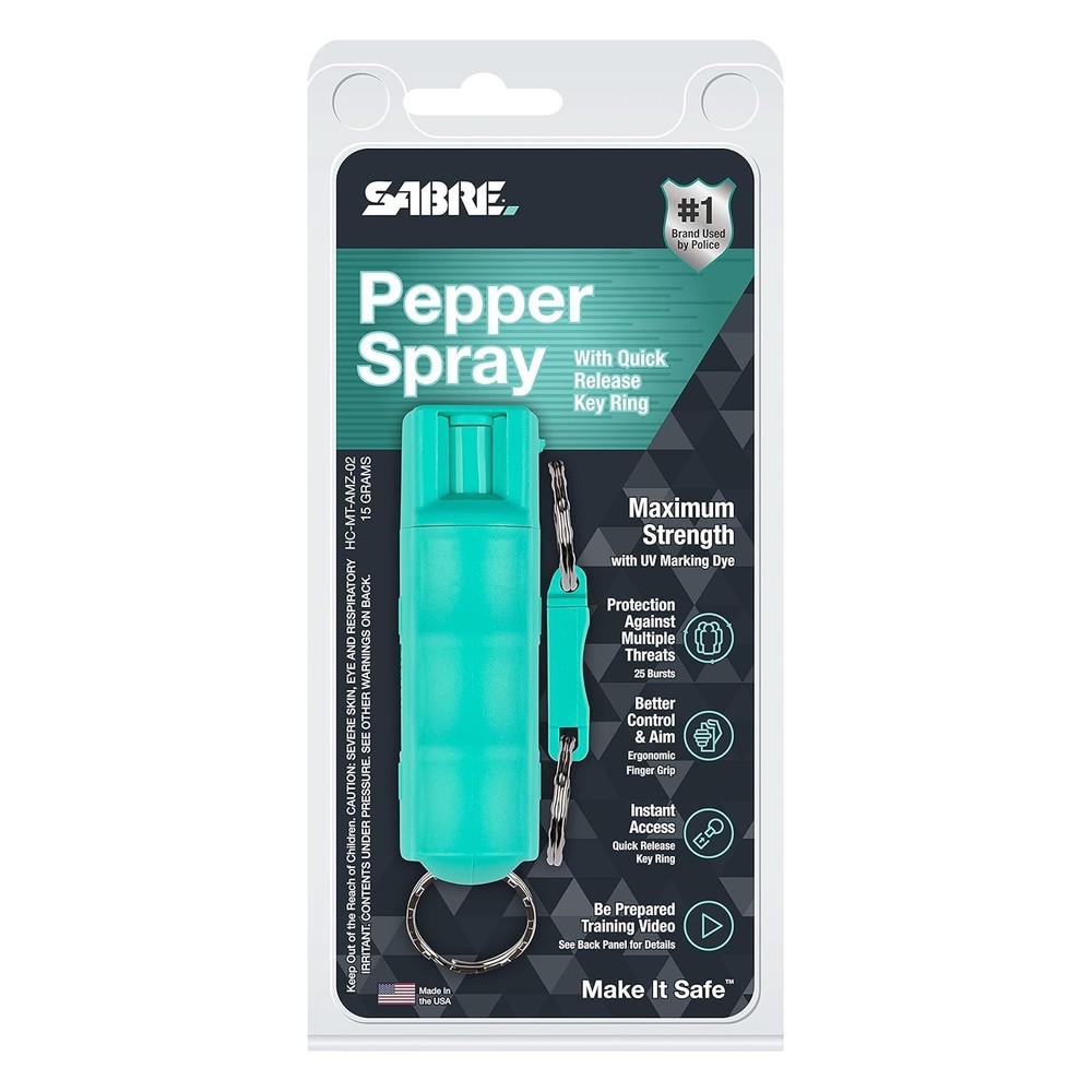 Sabre Pepper Spray with Quick Release Key Ring - Mint - UV Dye