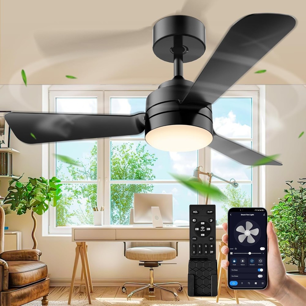 28" Modern Fan Lights Flush Mount LED Ceiling Light kit With Remote APP Control