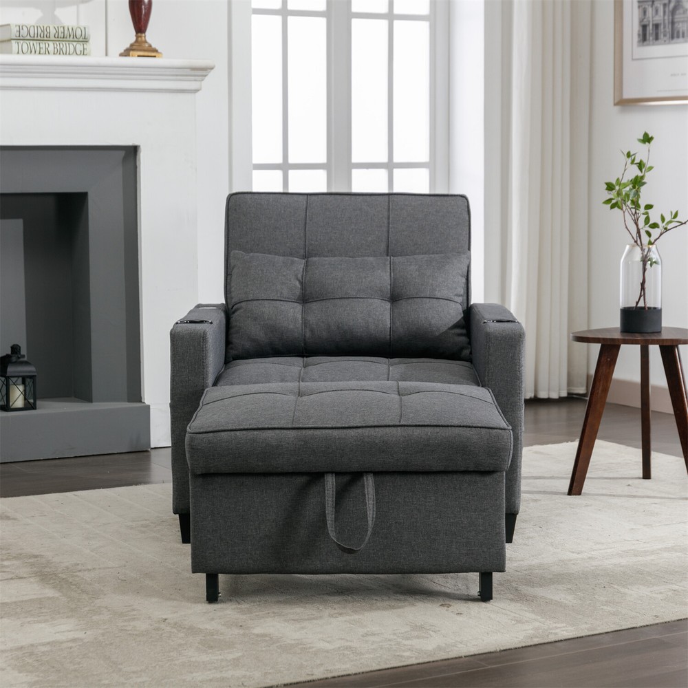 Convertible Sleeper Sofa Bed 3-in-1 Multi-Function Folding Sofa Bed w/ USB Ports