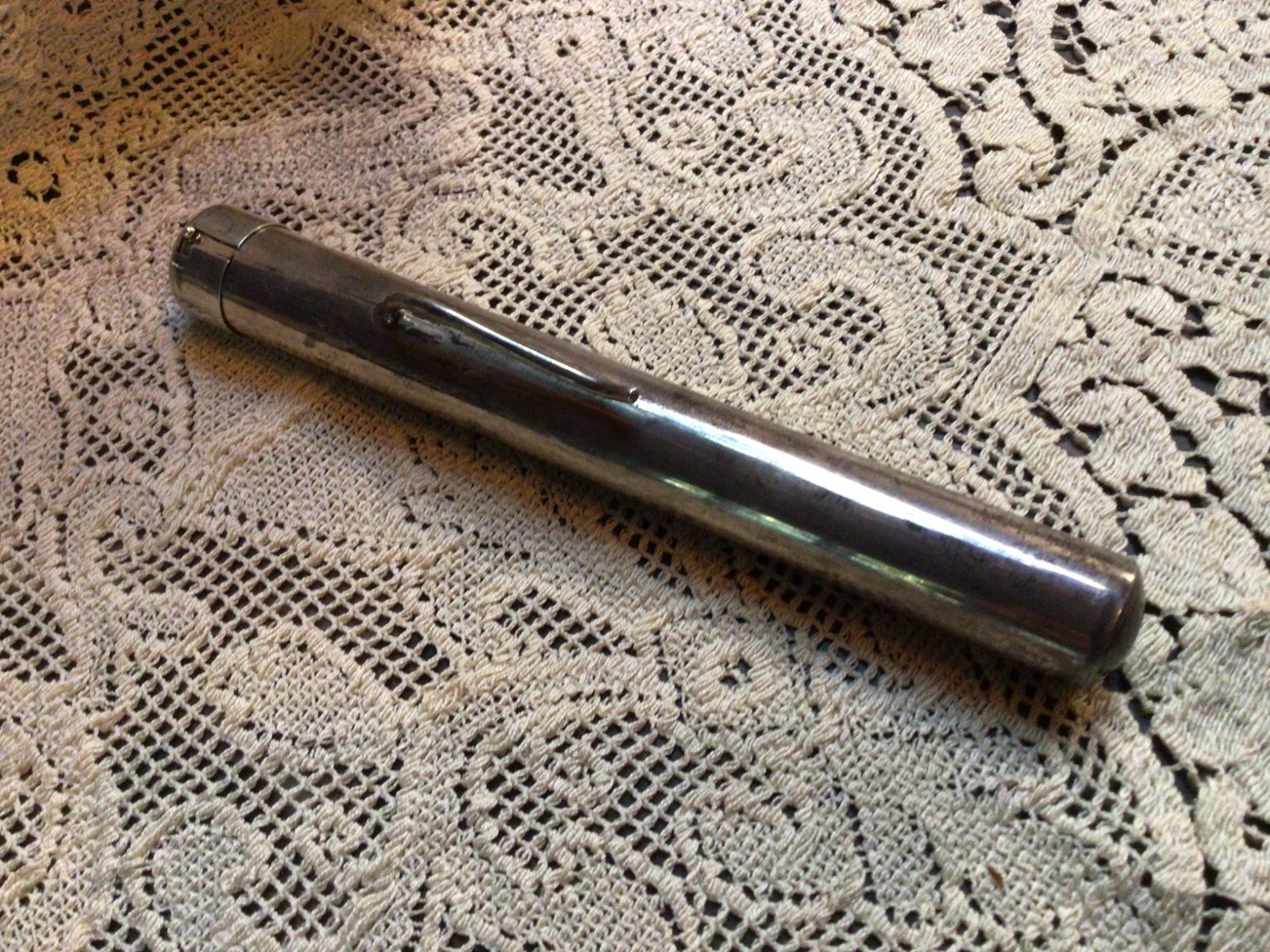 Vtg Sterling Taxco Mexico Signed TH-125 Silver Tube Cigar Holder Clip on Case