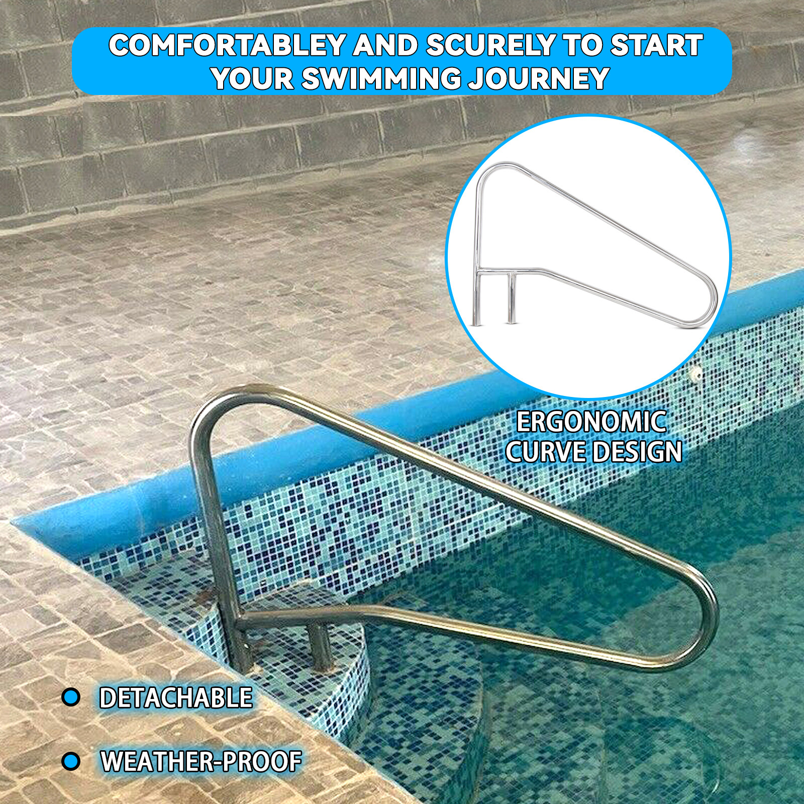 KUAFU Swimming Pool Hand Rail Ladder Handrail Stair Rail 304 Stainless Steel