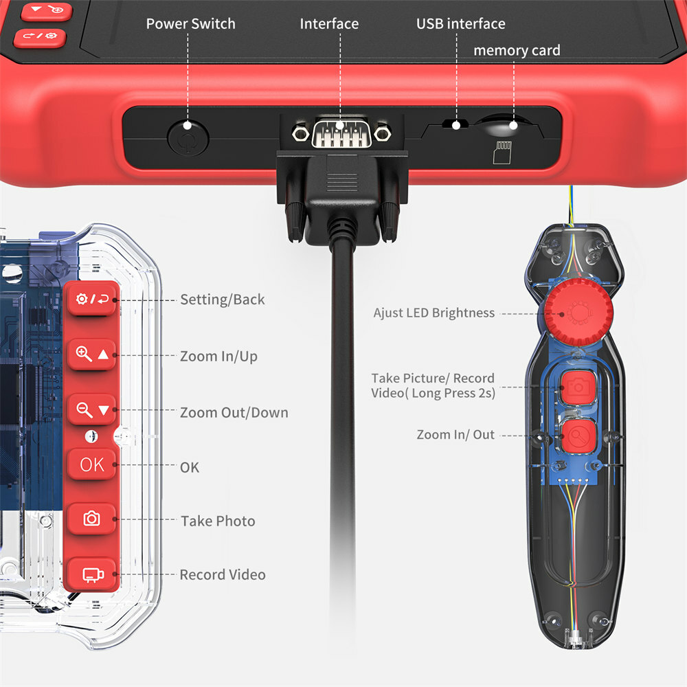 90°Steering Industrial Endoscope Camera 7"IPS Screen Semi-Rigid Borescope Camera