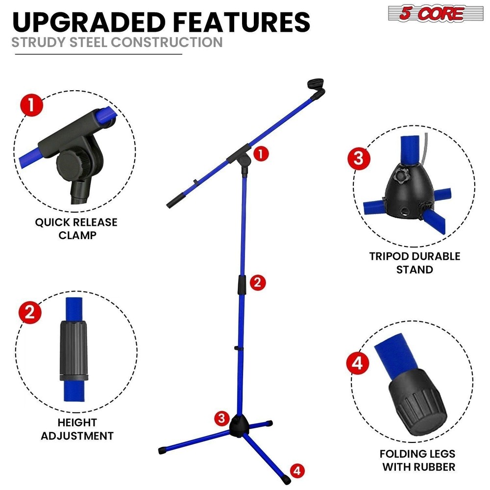5Core Tripod Mic Stand 2Pcs Adjustable Holder Floor Microphone Boom Arm