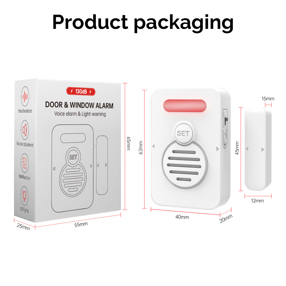 Wireless Door Alarm When Opened Voice Alert Magnetic Sensor Adjustable Volume ×2