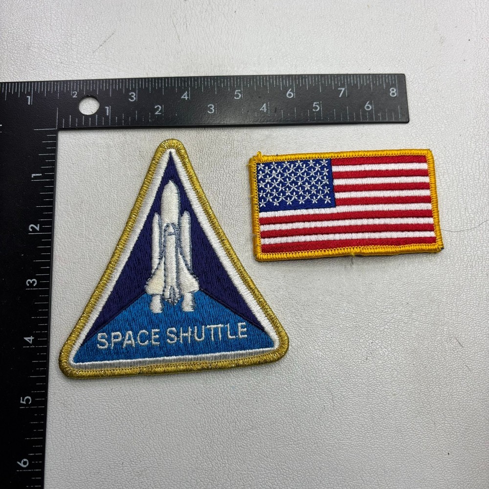 2 Patches SPACE SHUTTLE PROGRAM NASA Patch + USA FLAG Patch Lot 50S9