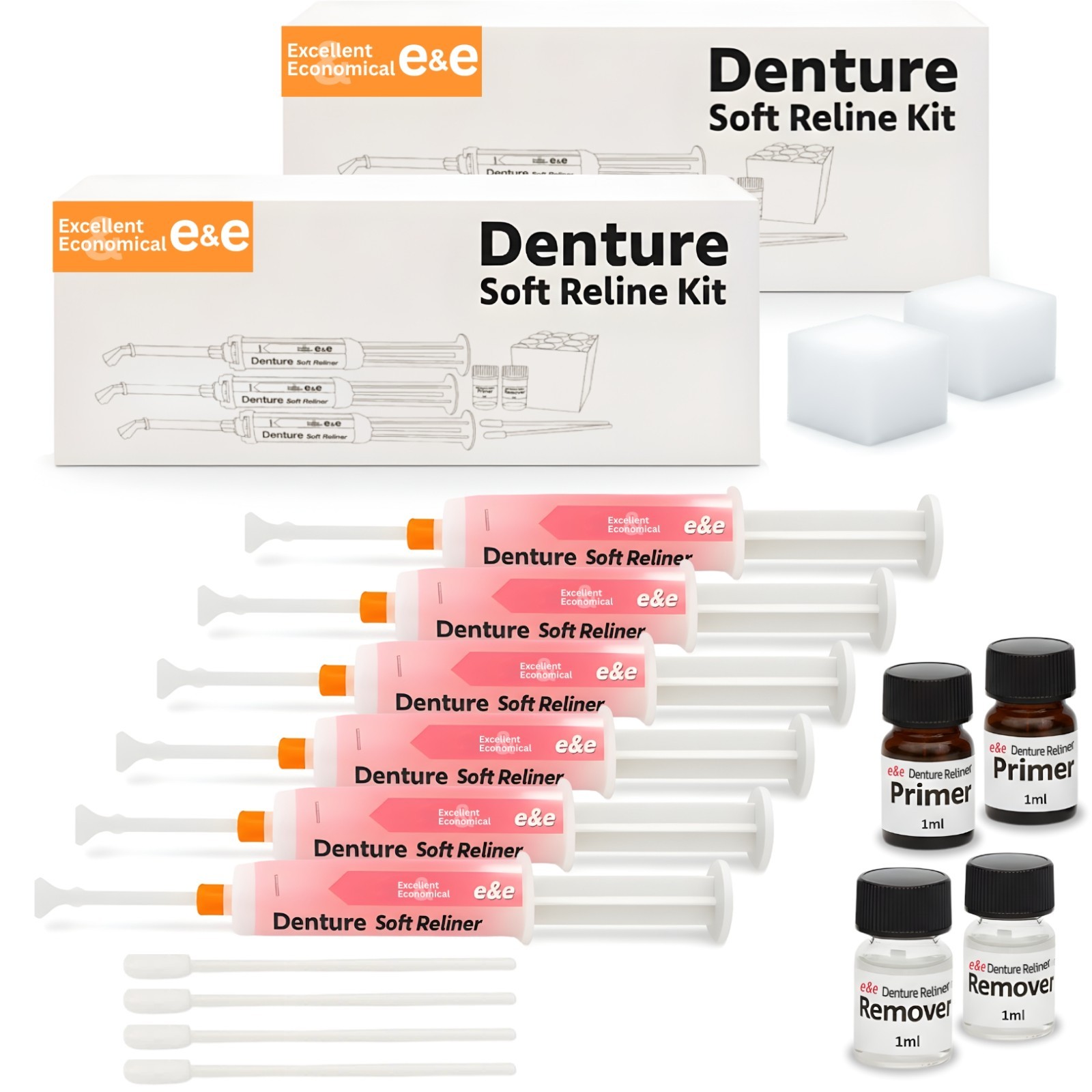 E&E Upper & Lower Denture Reline Kit – Long-Lasting Soft Silicone Reliner