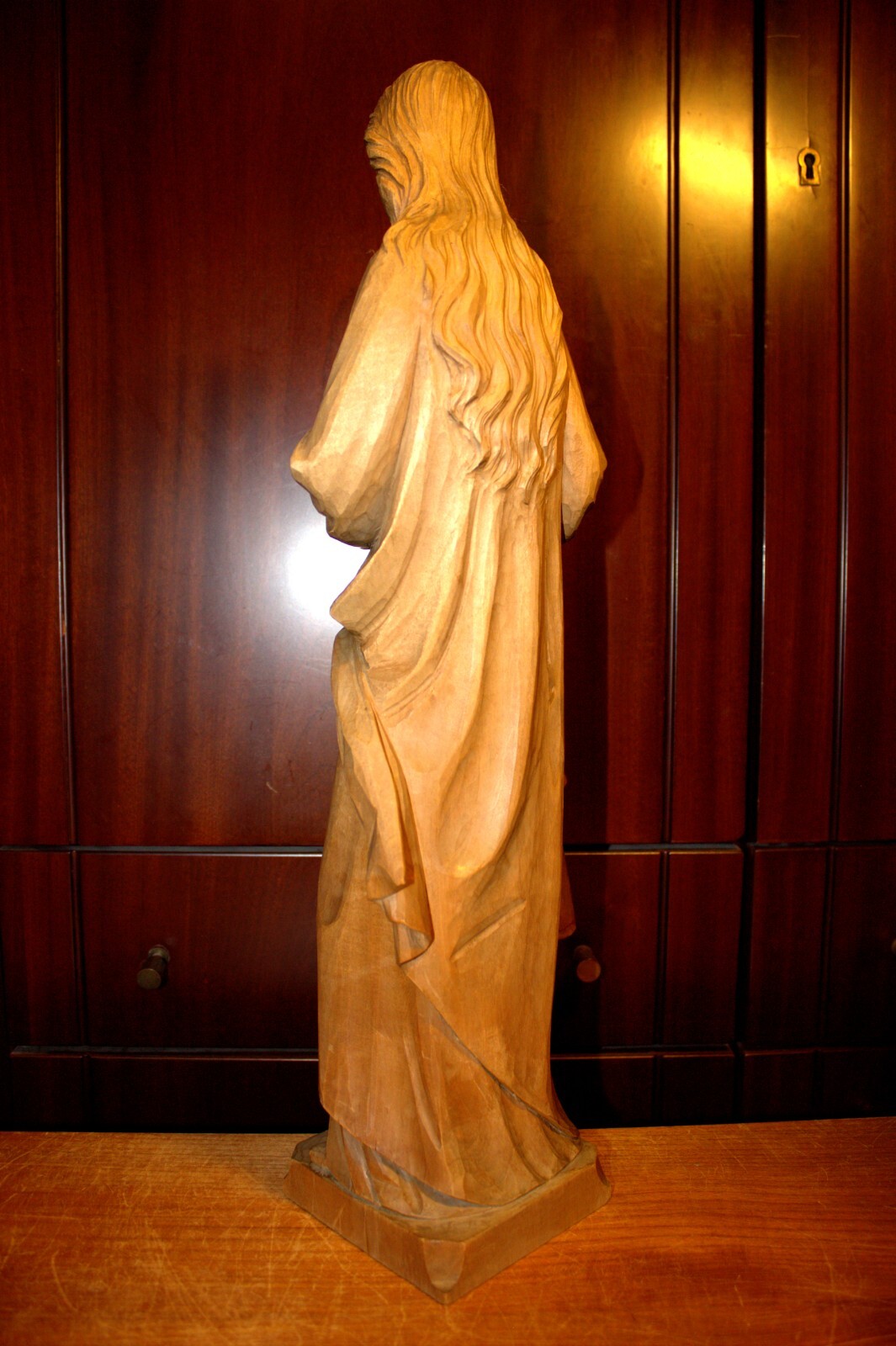 ANTIQUE 20" HAND CARVED WOOD CATHOLIC VIRGIN MARY OUR LADY JESUS STATUE FIGURE