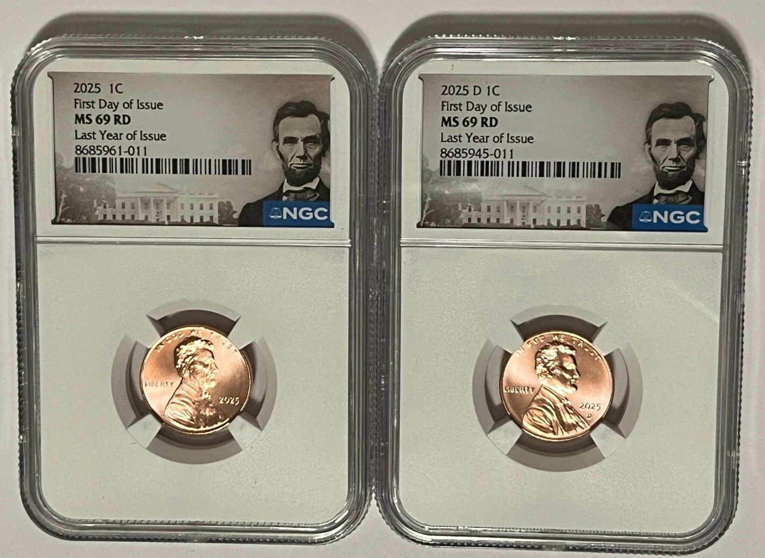 IN HAND 2025 P & D NGC MS69 RD Lincoln Shield 1c Cent 2 Coin Set LAST PENNY FDOI