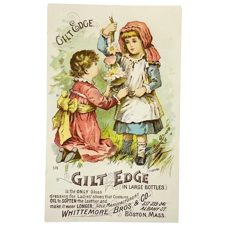 Whittemore Bros & Co Gilt Edge Gloss Shoe Dressing Victorian Trade Card 893