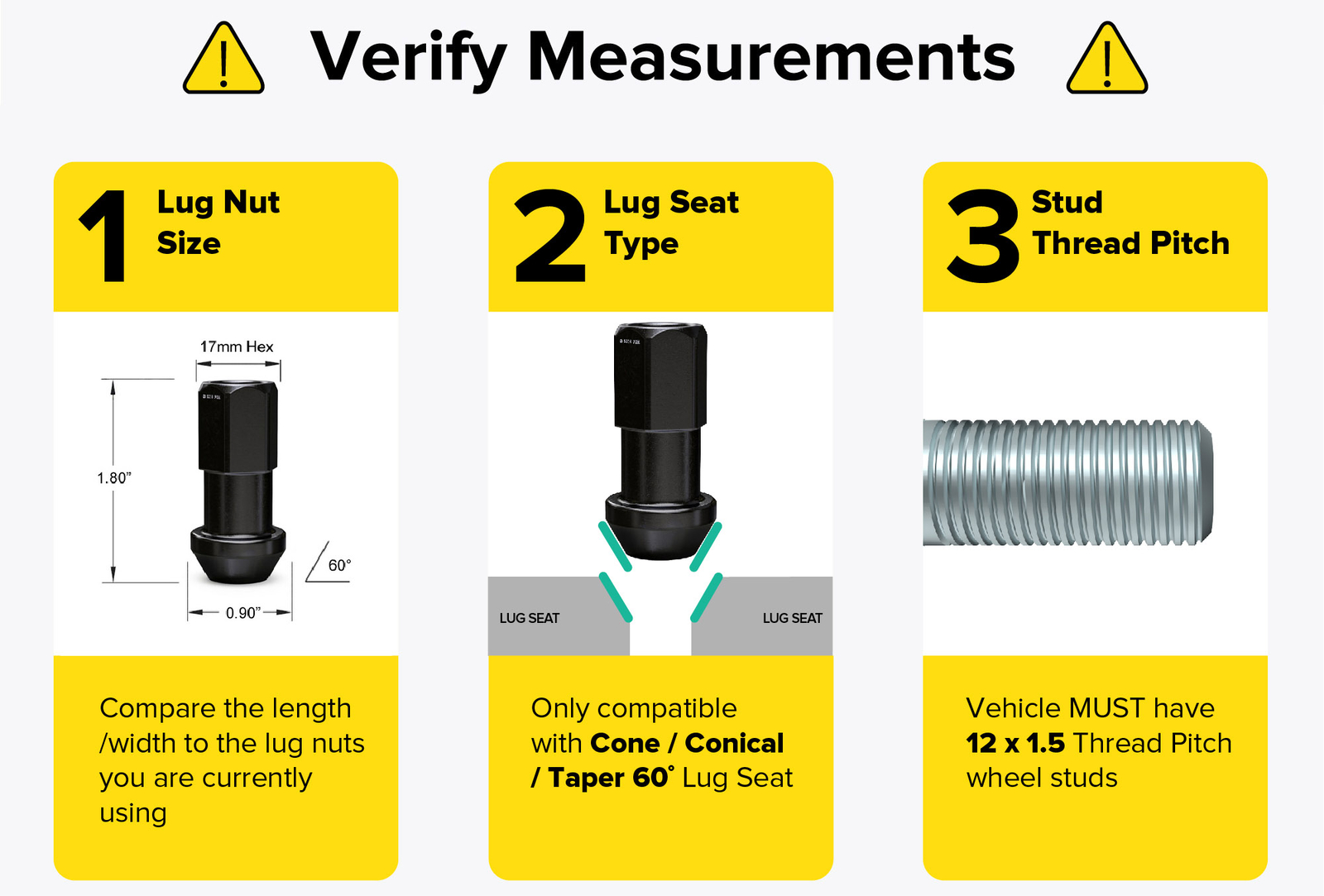 (20) 12x1.5 Black 45mm Extended Lug Nuts (1.8") Tuner Racing Cone Seat Open End