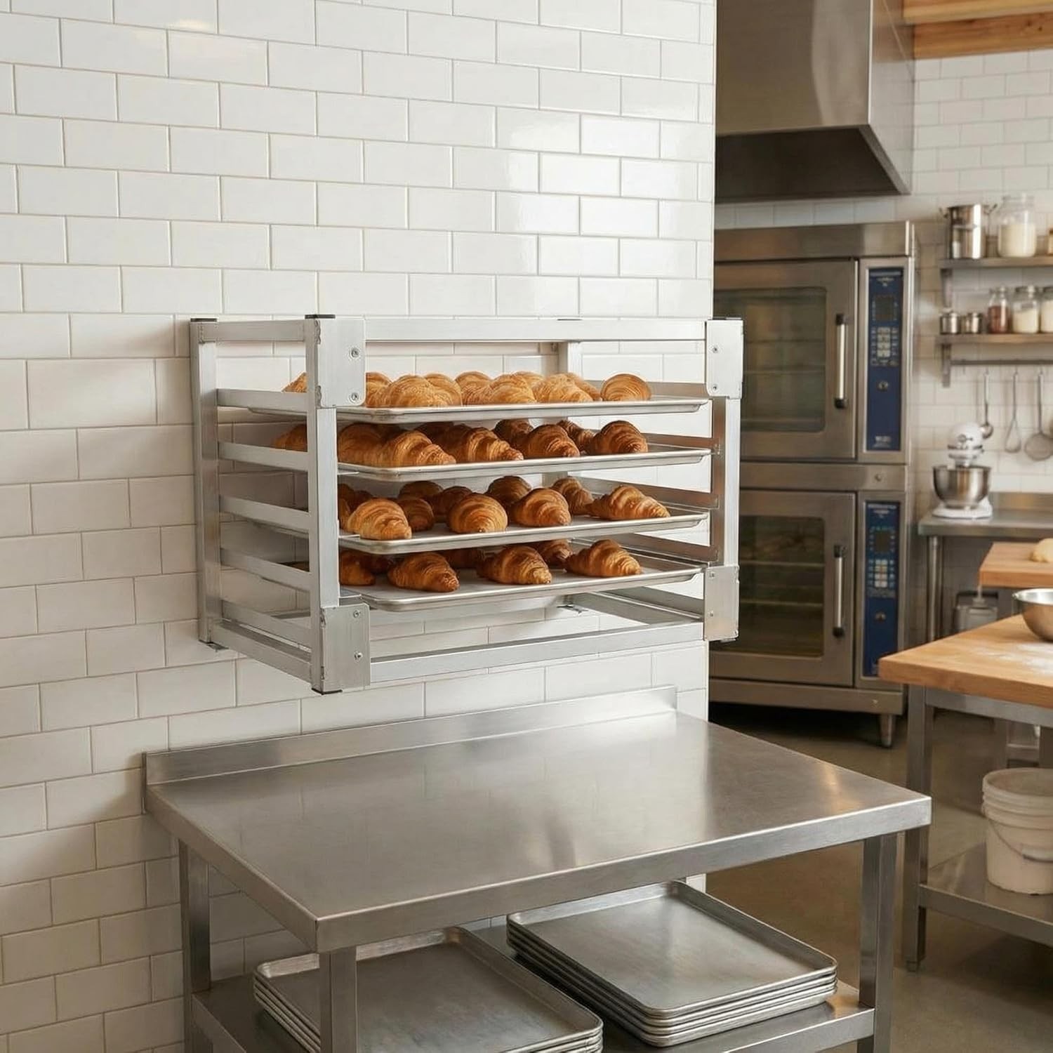 5-Tier Aluminum Wall-Mount Baking Rack Sheet Pan Storage Commercial Kitchen