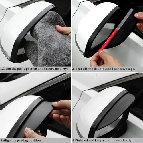 Car Rearview Rain Eyebrow Shield,Car Mirror Rain Protector 2PC Solid Black
