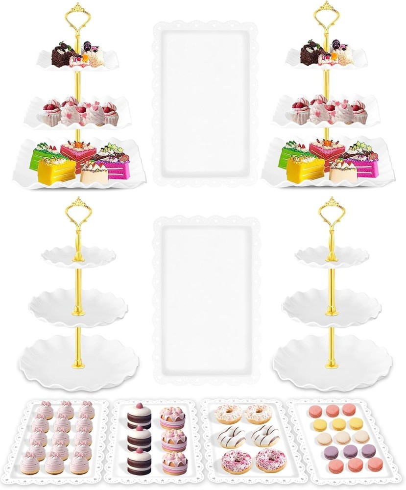 10 Pcs Cake Stand Plastic Dessert Table Display Set, 4 Pcs 3 Tier Cupcake Tower