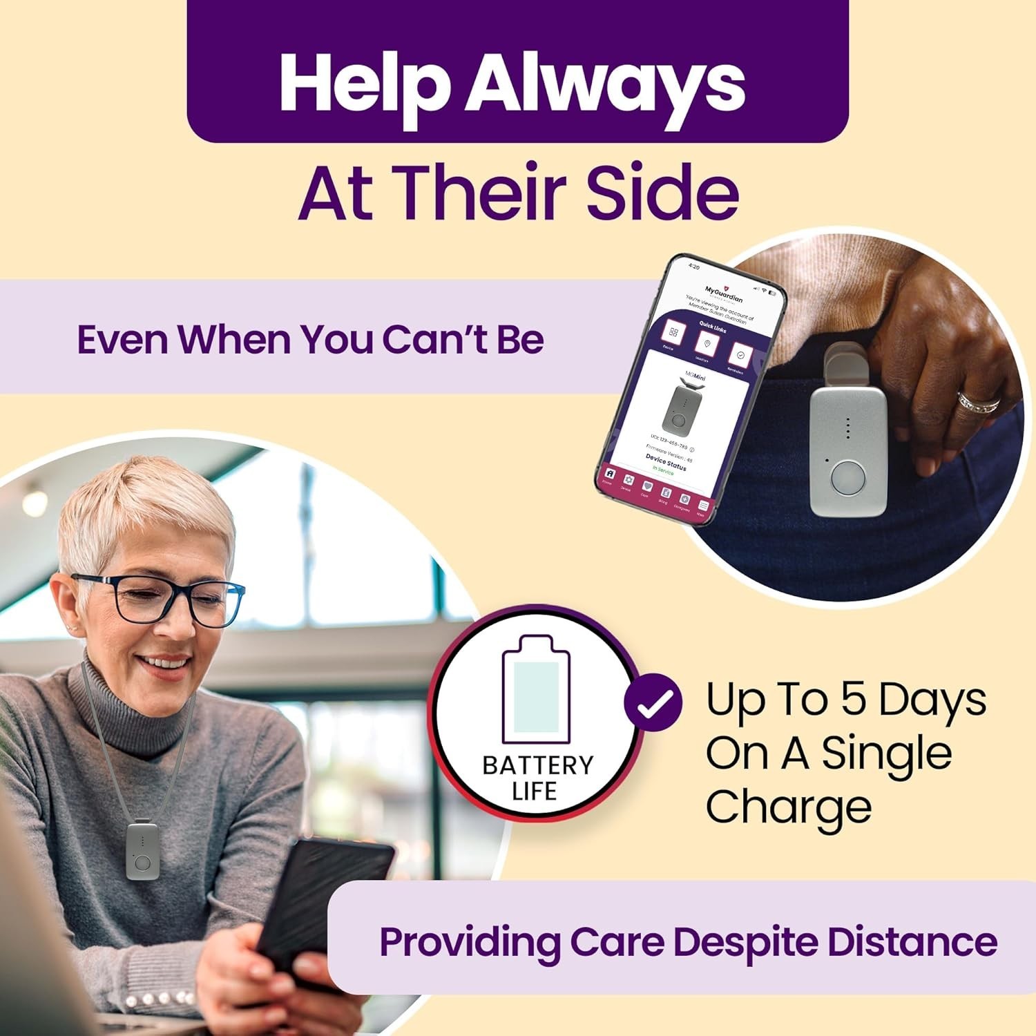 Medical Guardian MGMini | Medical Alert Device for Seniors | Water-Resistant, Em