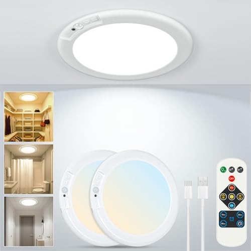 Rechargeable Ceiling Light No Wiring - Motion Sensor Night 2 Packs Multicolor