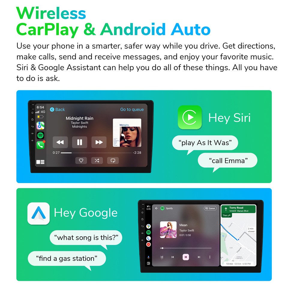 10.1" QLED Double DIN Head Unit Android Car Stereo Apple CarPlay GPS Navigation