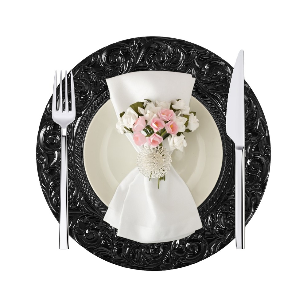 150 Black Plastic Plates Set - Disposable Dinner Plates Bulk Pack for Par