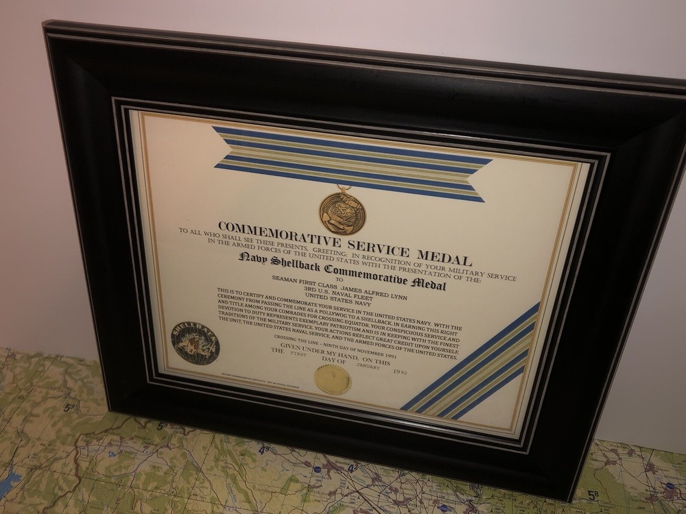 NAVY SHELLBACK COMMEMORATIVE MEDAL CERTIFICATE ~ Type 1