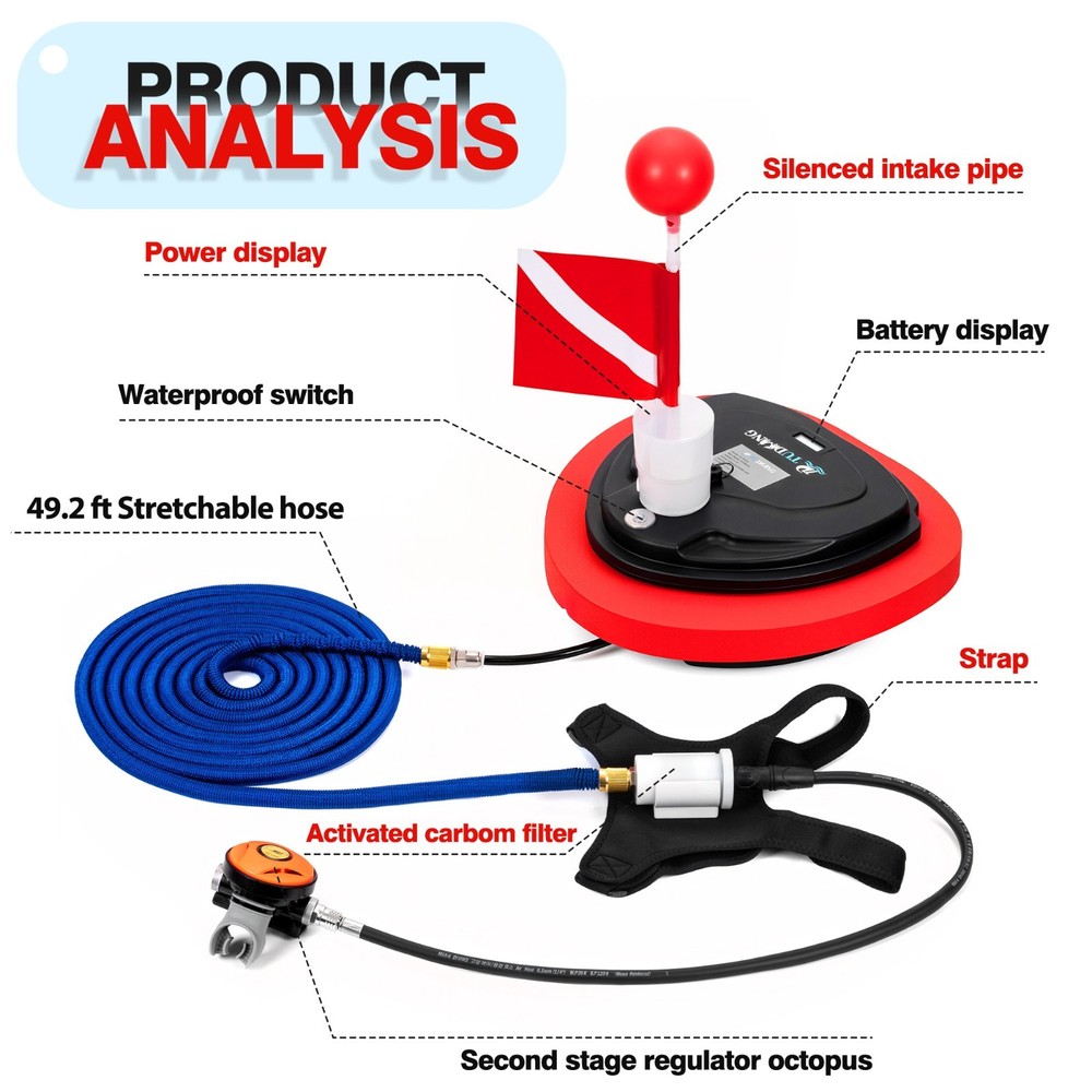 Rechargeable Hookah Dive System,Underwater Breathing Device Provides 3.5h