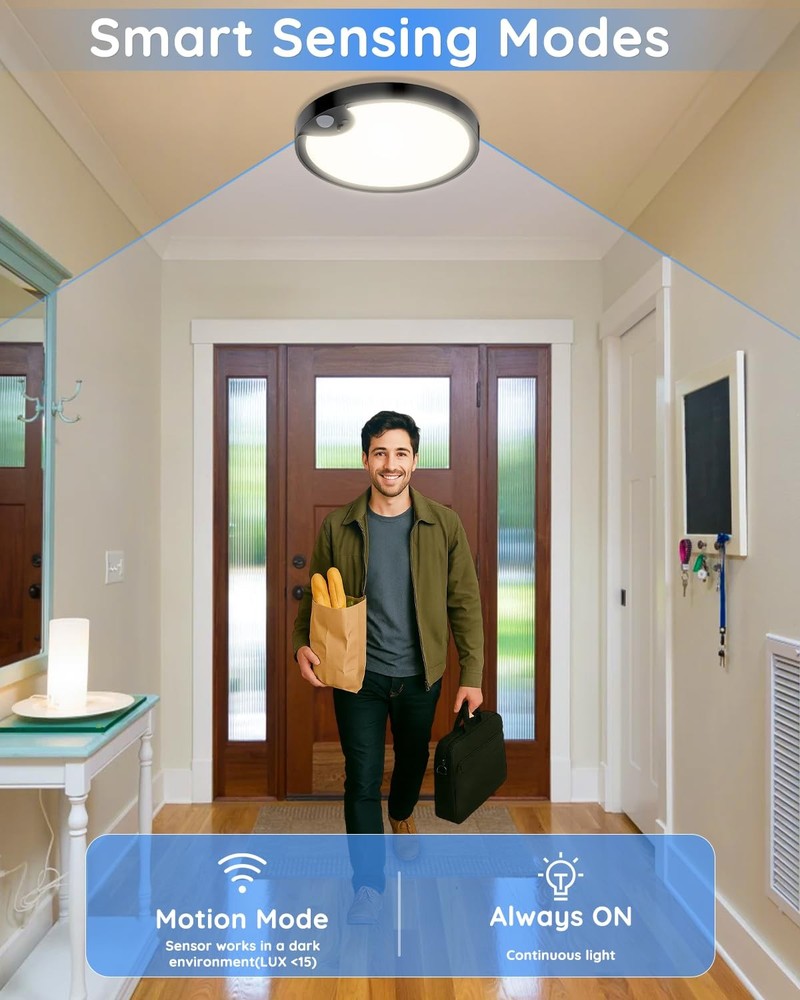 Waterproof Shower Light Indoor - Rechargeable Motion Sensor Ceiling Light, 3C...