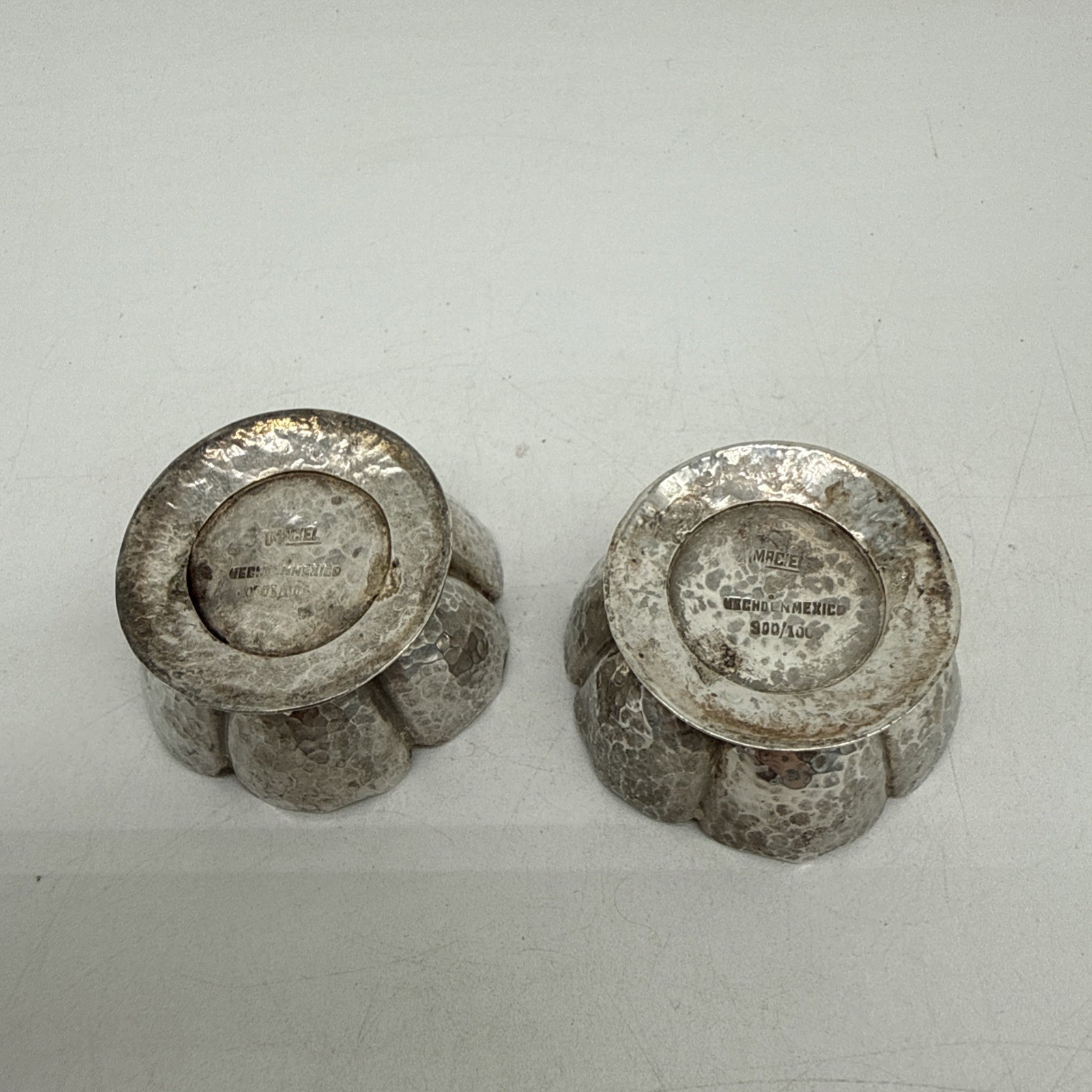 Sterling Silver Set of 2 Maciel Mexico 900/1000 Silver Salt Cellars Open Flower