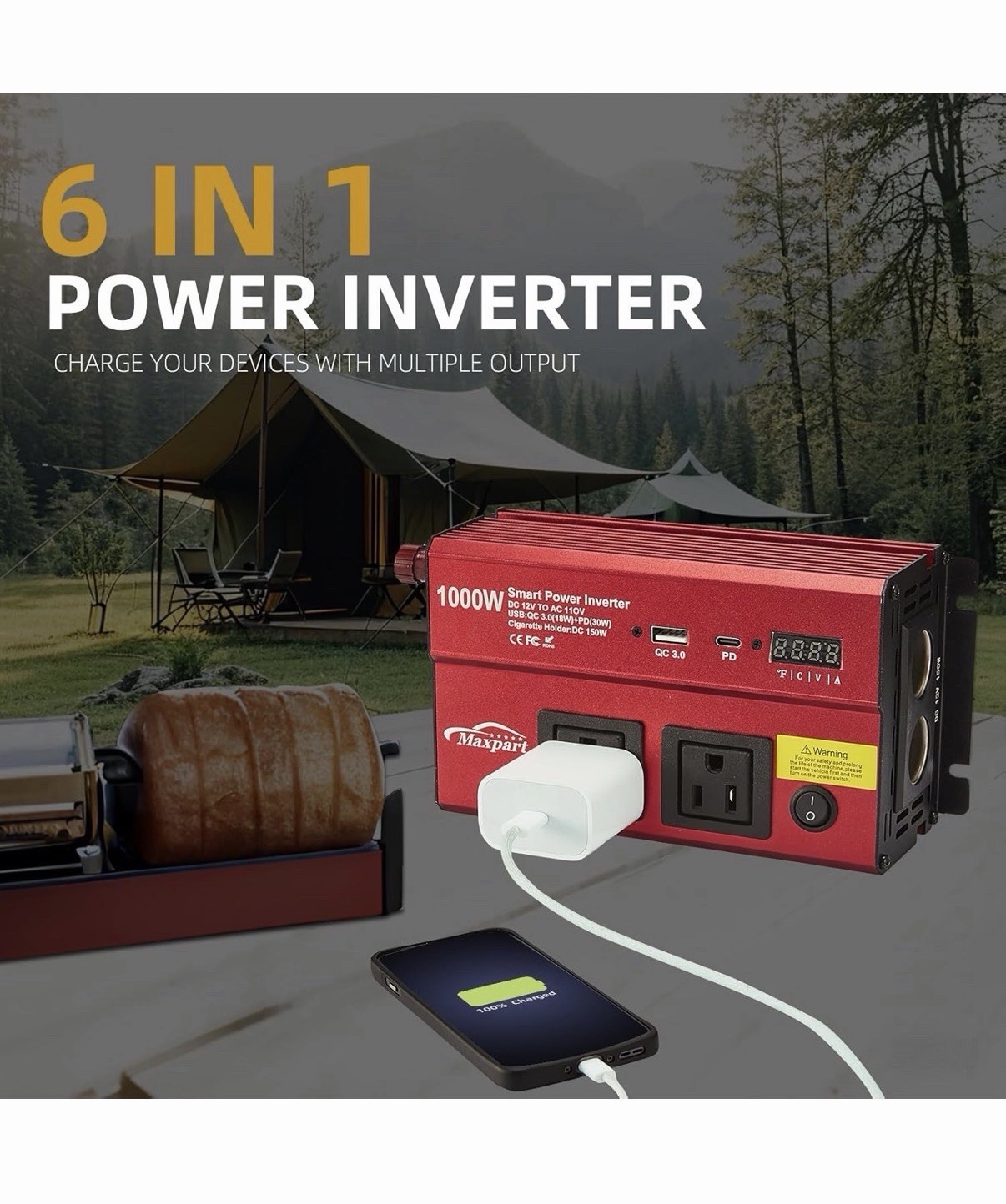 1000 W Power Inverter, Car/Light Truck 12V DC to 110V AC Converter USB and 3.0A