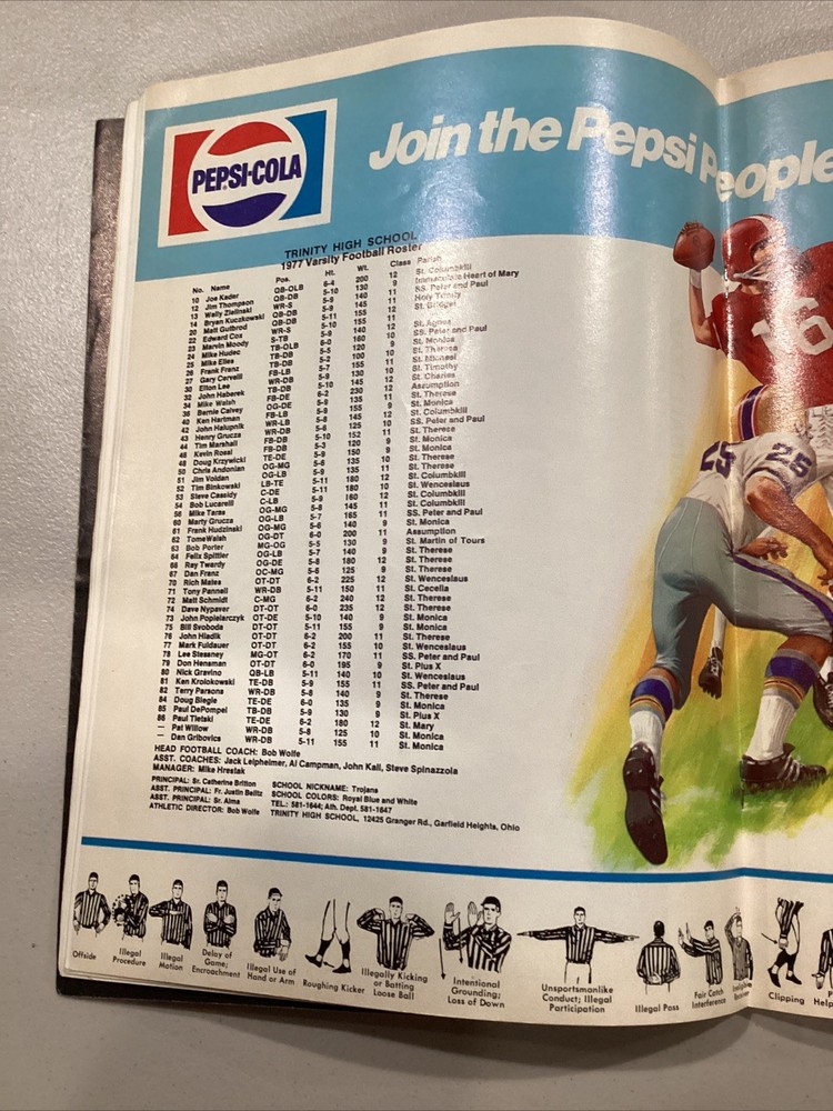 1977 Trinity v Ledgemont High School Football Program Missing Back Cover